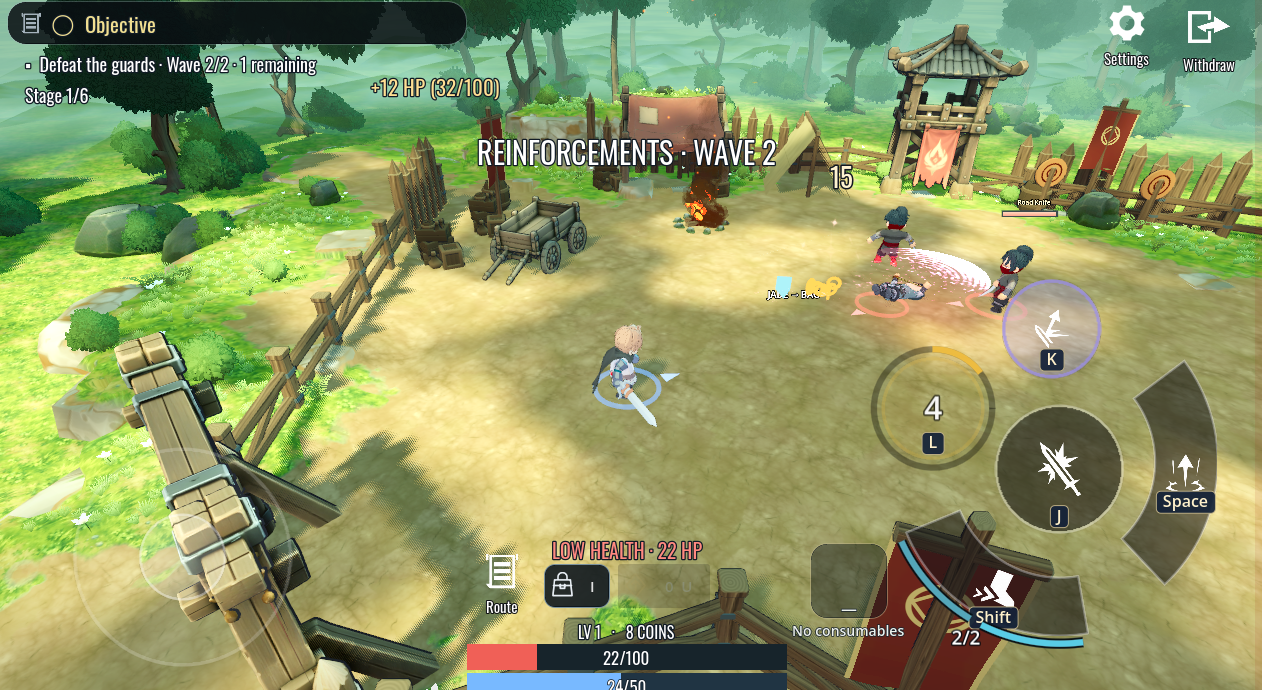 Live expedition battle showing reinforcements, combat effects and player health