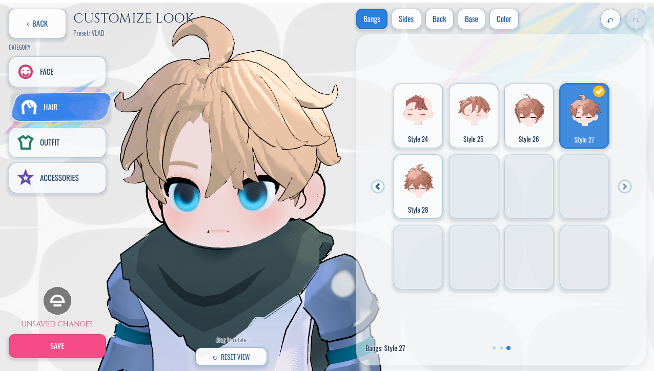 Live modular hair catalogue and character preview